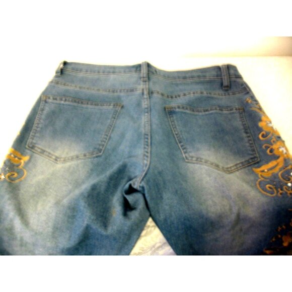 Women's Venus Blue Denim Embellished Embroidered Distressed Jeans Sz 8 - Picture 4 of 14